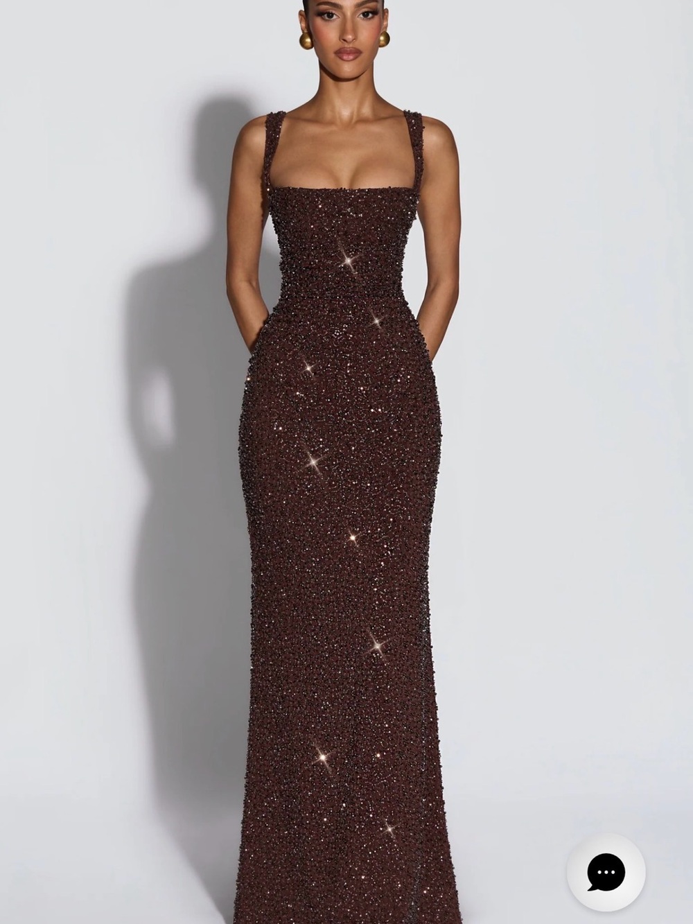 CALANTHE MAXI DRESS - PLUM BROWN SPARKLE